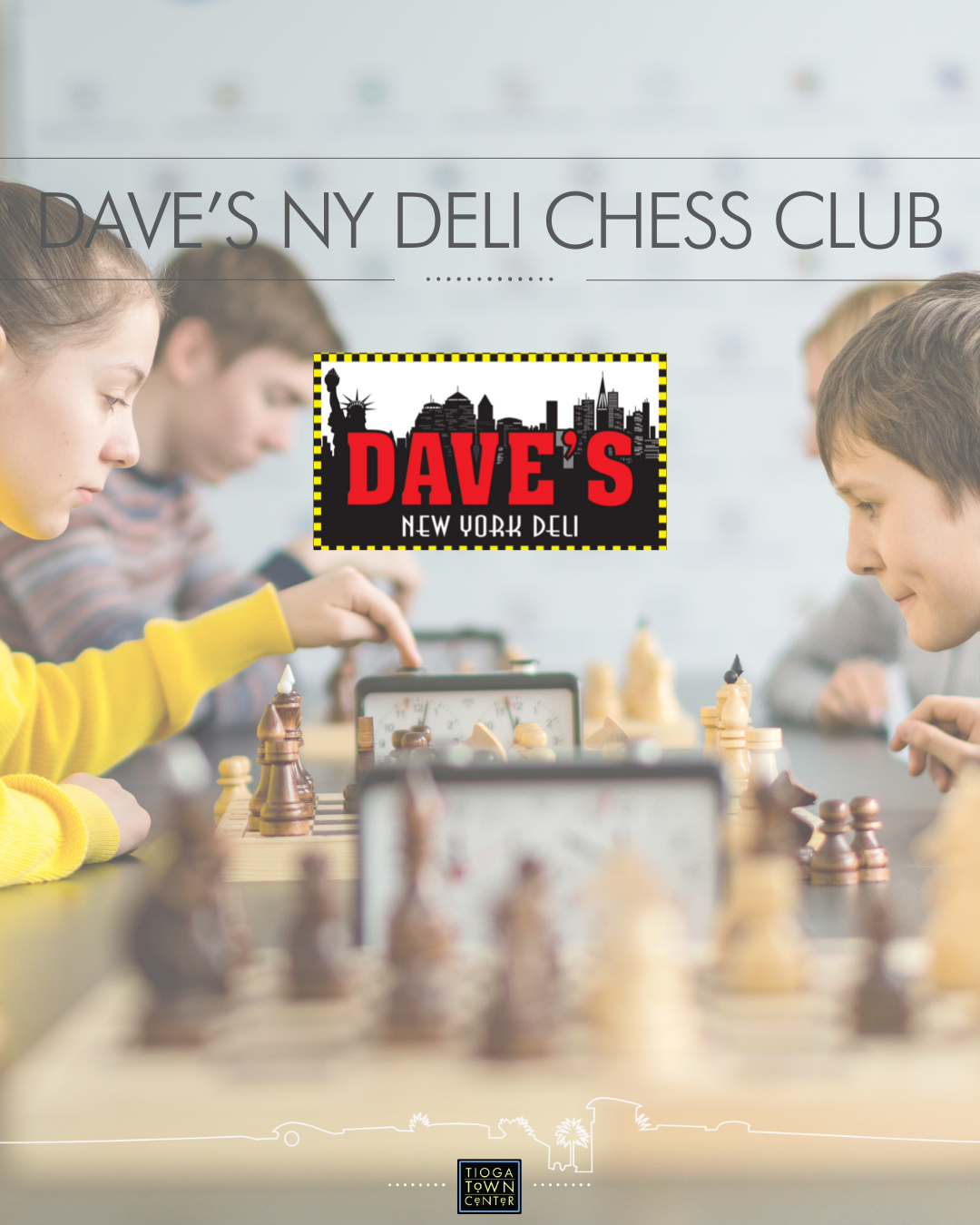 Event image of people playing chess at Dave's New York Deli