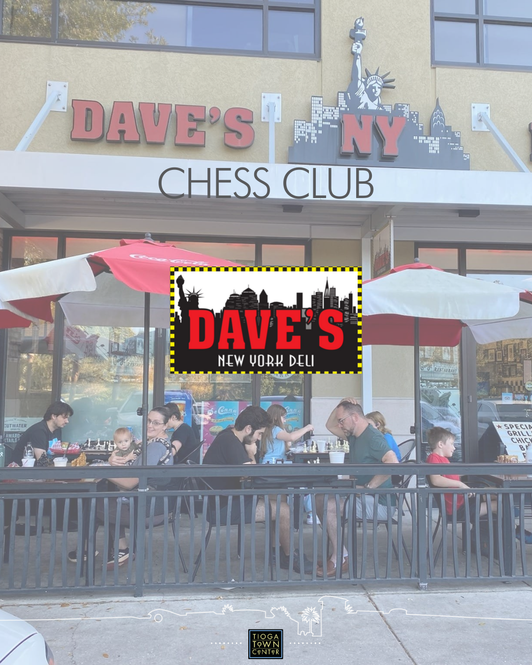 Event image of people playing chess at Dave's New York Deli