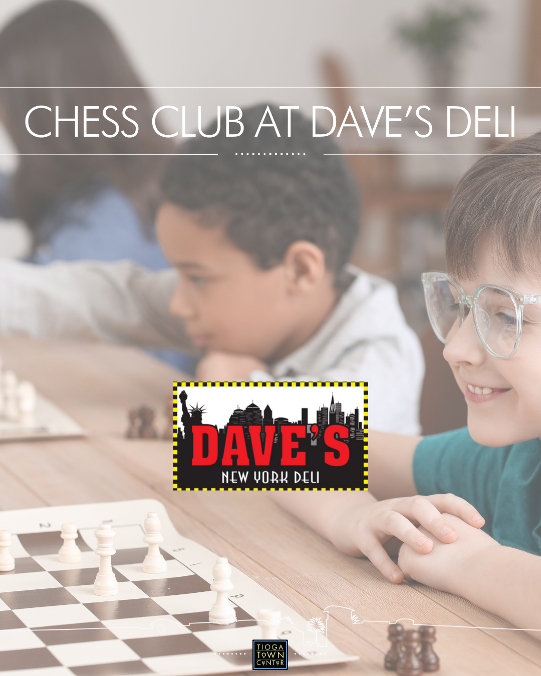 Event image of people playing chess at Dave's New York Deli